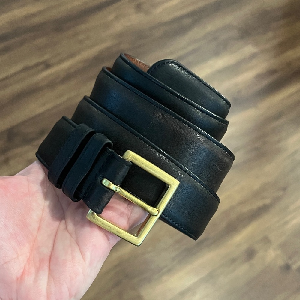 Vintage Coach Black Leather Belt with Classic Gold Brass Buckle